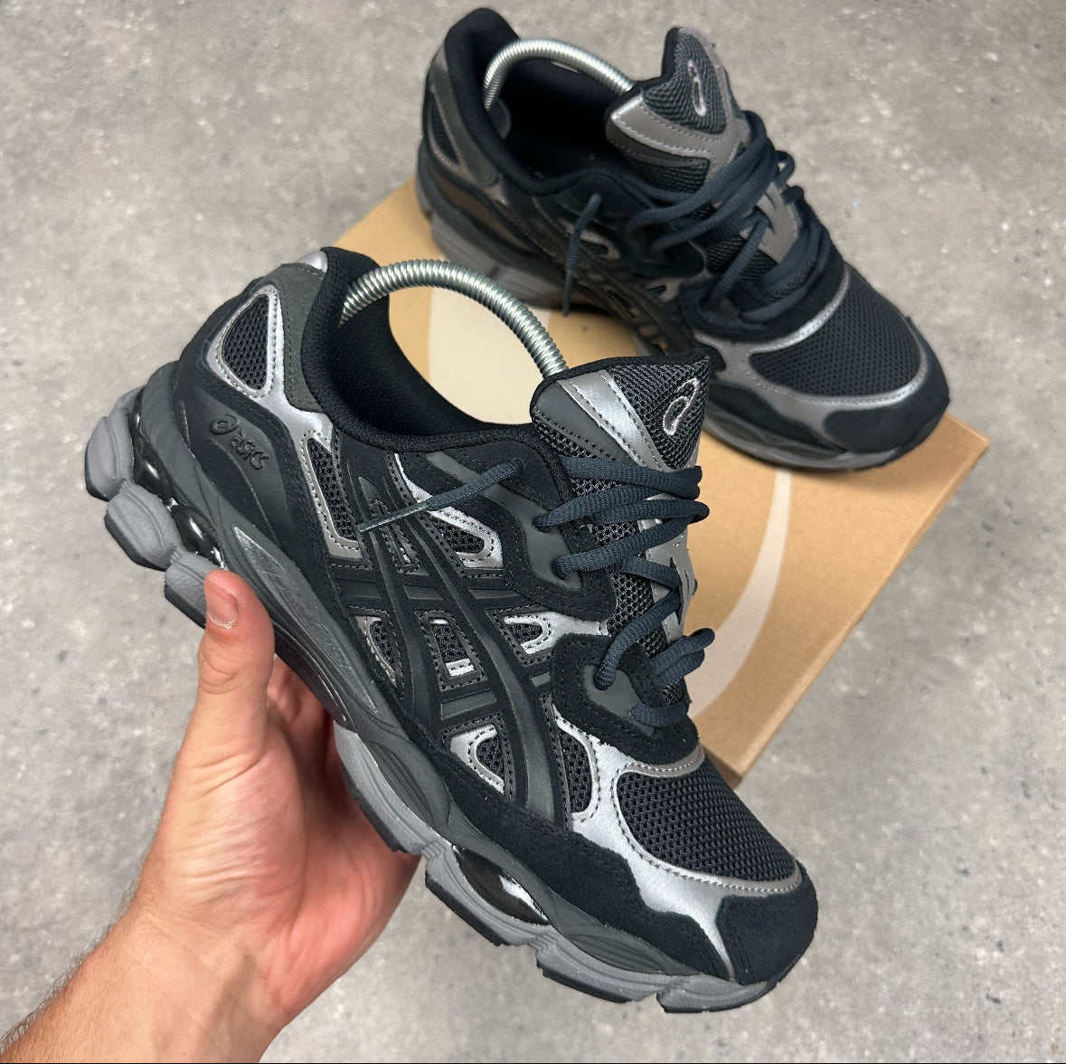 black and silver trainers